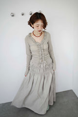 Double Shirred Leather Skirt
