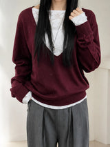 DEEP V-NECK LOOSE FIT KNIT PULLOVER