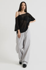 ニットワンショルダーTシャツ, Black
