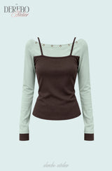 Green block layer long-sleeve T-shirt