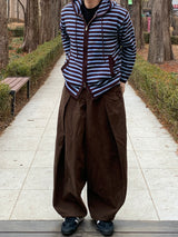 Hula stripe hooded knitwear zip-up