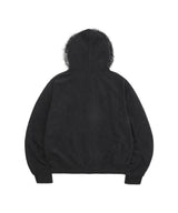 リブニットファーフードジップアップ - Black