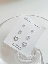 [3 set] Aurora summer heart earrings set / summer earrings simple daily layered
