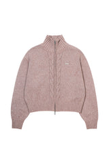 CABLE KNIT METAL LOGO ZIP-UP PINK
