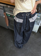 [unisex] Orihi Non-Fade Banding Wide Denim Pants