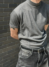 [MUSCLE FIT] スリットモックネックハーフニット(3color)
