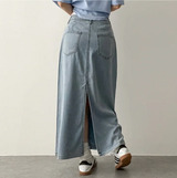 Sundy Charlang クールデニムロングスカート [ショート & ベーシックセレクション] Lyocell Fabric