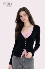 Black Pink Layered Knit Top