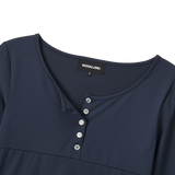 Nylon Buttoned Crop T-shirt [Fabric by ITALY] - NAVY