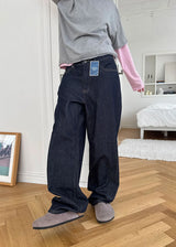 (UNISEX) NONFADE INDIGO WIDE DENIM (S-L)