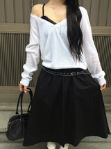 Soring Button See-Through Deep V Knit