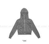 SHIRRING HIGH NECK ZIP-UP