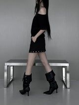 studded silver button skirt (2color)