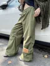 Khaki Cargo Wide Leg Straight Pants