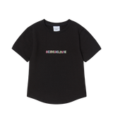 25SS COLOR LOGO HEM LINE CROP SHORT SLEEVE T-SHIRT BLACK