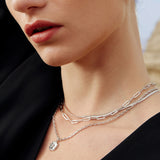 シルバーペーパークリップチェーン ロジウムメッキ + 925シルバーネックレス N067-04H