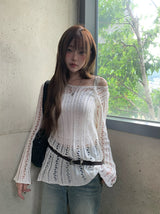 PT ダイアゴナルネットワンショルダーリップメッシュロングニット