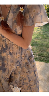 French flower shirring wrap dress