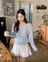 ベーシックVネックルーズニット + タイセット (5color)