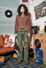 Retro high-waisted straight-leg flared jeans