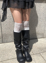 Pokin Lace Ribbed Knee-Long Socks