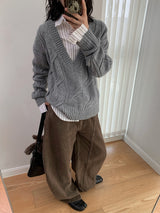 [High quality line] ツイストディープVネックロングスリーブニットウェア