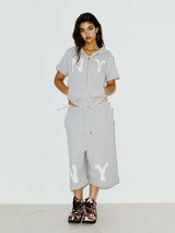 NY アップリケSSフードジップアップ GREY