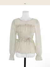 merlin puff strap shirring chiffon bl