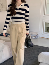 カシミヤケーブルボーダースキッパーニット (4color)