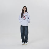 LEATHER APPLIQUE GRAPHIC HOODIE
 - WHITE
M/GREY