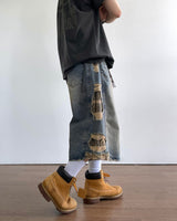 Destroyed Camouflage Denim Half Pants