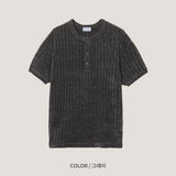 LMN Benny a ribbed bone Henley Neck Short Sleeve (4 colors)