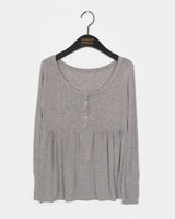 Hoshi-ve button Shirring Layered Long Sleeve T-shirt