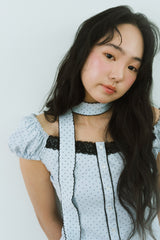 CHEEK DOT PUFF BLOUSE SCARF SET 