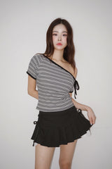 エッジ アンバランス ショルダー ストライプ 半袖 Tシャツ