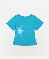 スパークプリントスリムTシャツ [アクアブルー]