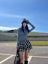 Bohemian uncut frill banding tartan check mini skirt (2 colors)