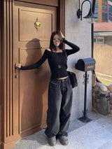Rough Muse Tassel Ball Stud Wide Long Denim Pants