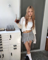 クロップニットフードカーディガン