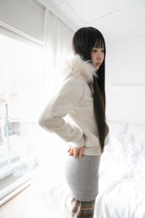 trimming fur hood zip-up(2colors)
