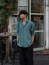 スエード チェックシャツ