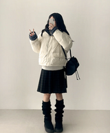 Bomi A-line pleated check midi skirt 
