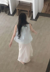 milky long chiffon flare sk