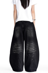 Black Whisker Barrel Jeans