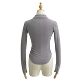 Half Turtle Side Shirring Long Sleeve Zip-Up