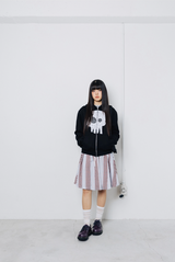 Kawaii Skull Damage Hoodie Zip-up - Black Flower   