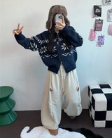 スノーフラワーカラーノルディックツーウェイジッパーニットジップアップ❤🖤🤎🩶🤍5カラー