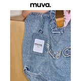 muva. ラージキャパシティ デニム キャンバスバッグ コミューター ショルダーバッグ ライトウェイト カジュアル デザイン