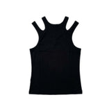 ブラック ツーショルダー スリーブレス Tシャツ