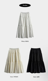 Leaf Waist Banding Line Flare Shirling Kang Kang Long Skirt